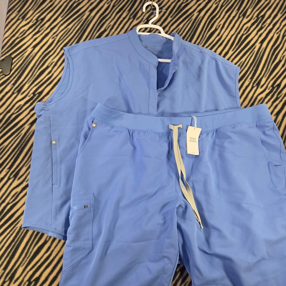 Figs Technical Collection Scrub Set Blue Top 4XL Zamora Jogger Pants 5XL NWT